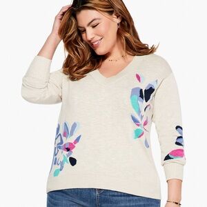 NIC + ZOE Blooming Short V Sweater Floral Sz 3X Transitional Spring Lightweight